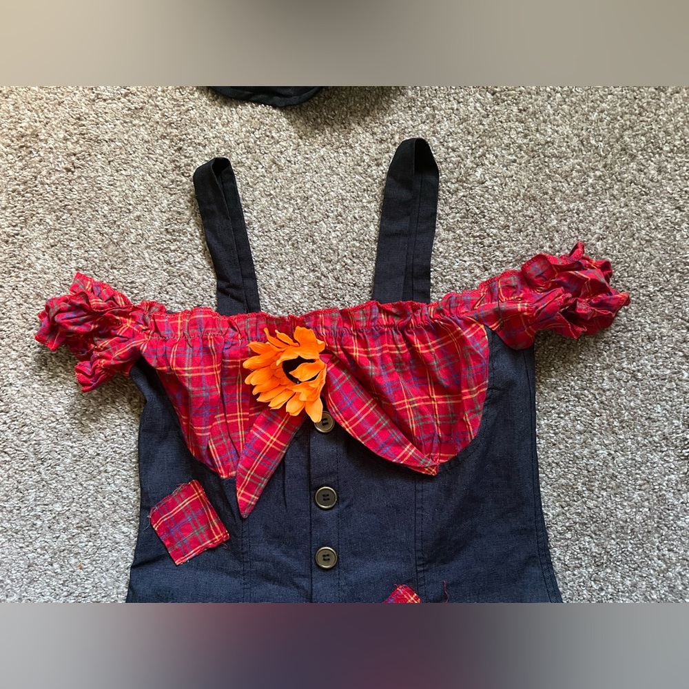 Spirit Halloween Scarecrow Sweetie Costume Set Hat & Dress Sexy Plaid & Denim - Picture 6 of 16